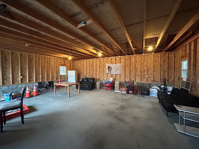 interior space featuring freestanding refrigerator