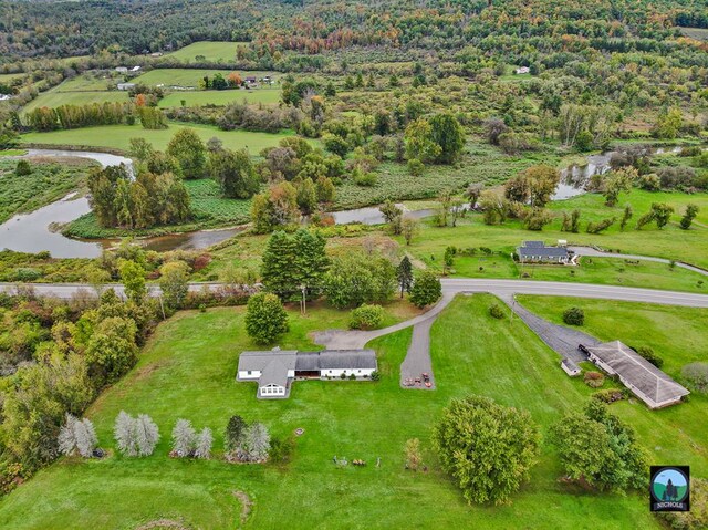 aerial view with a water view