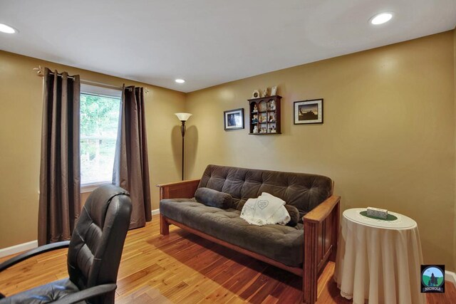 office space with light hardwood / wood-style flooring