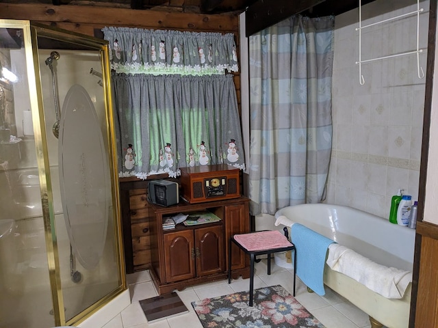 153 Pinneo Hill Rd, Oswayo, PA 16915 - full bathroom featuring an enclosed shower, tile patterned floors, and a tub to relax in