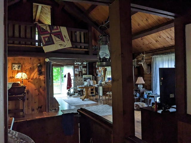153 Pinneo Hill Rd, Oswayo, PA 16915 - dining space featuring wood ceiling and wood walls