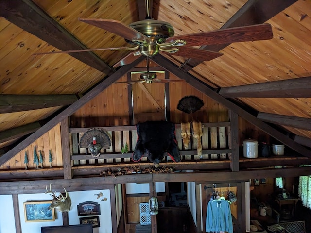 153 Pinneo Hill Rd, Oswayo, PA 16915 - detailed view of wood ceiling with exposed beams and ceiling fan