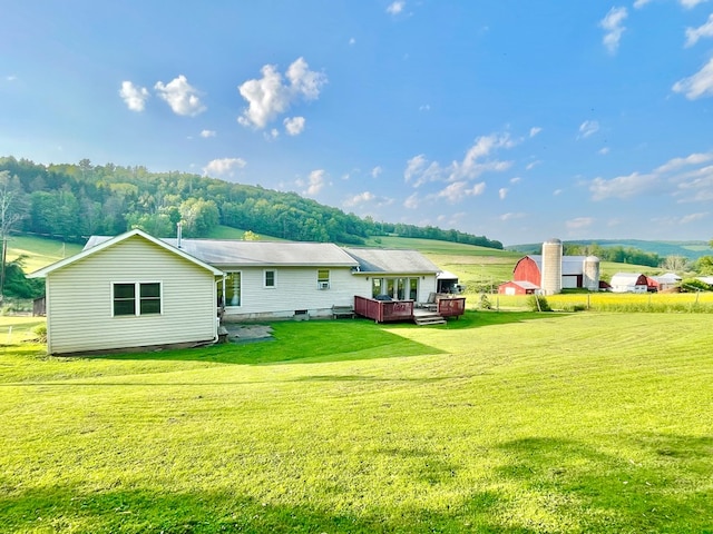 403 Horse Thief Run Rd, Wellsboro, PA 16901 - rear view of house with a deck, a yard, and crawl space