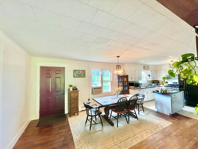 403 Horse Thief Run Rd, Wellsboro, PA 16901 - dining area with wood finished floors, cooling unit, and baseboard heating