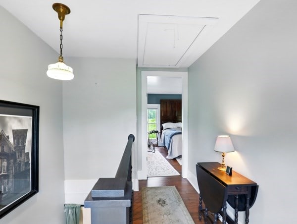 175 Rte 467, Wysox, PA 18854 - corridor with attic access and dark wood-style flooring