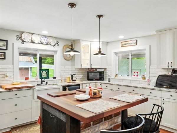 175 Rte 467, Wysox, PA 18854 - kitchen with black microwave, tasteful backsplash, white cabinetry, and recessed lighting