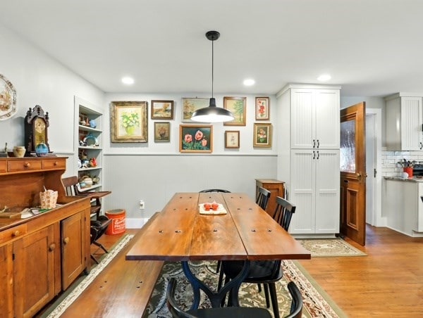 175 Rte 467, Wysox, PA 18854 - dining area featuring wood finished floors, recessed lighting, and built in shelves