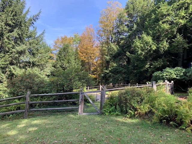view of gate featuring fence and a lawn