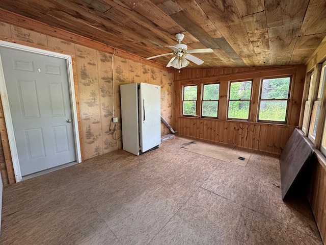 unfurnished room featuring wooden ceiling and ceiling fan