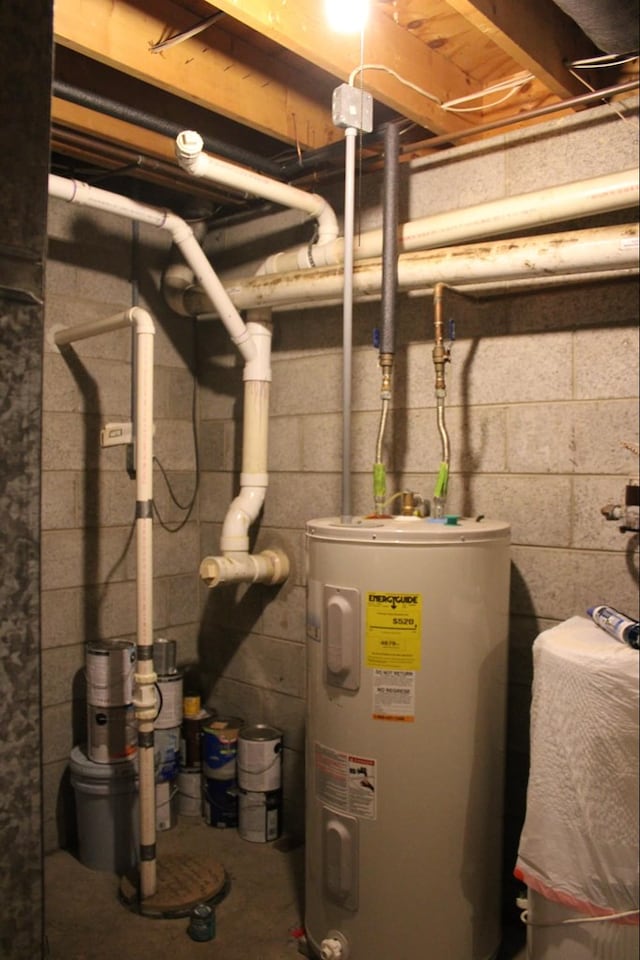 utility room featuring water heater