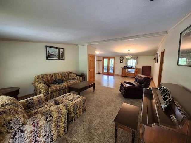 151 Ice Mine Rd, Coudersport, PA 16915 - living room with carpet floors and ornamental molding