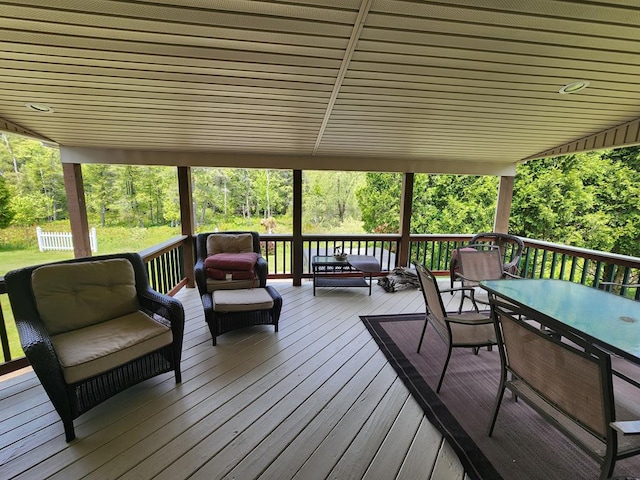 151 Ice Mine Rd, Coudersport, PA 16915 - wooden terrace featuring outdoor dining space and an outdoor hangout area