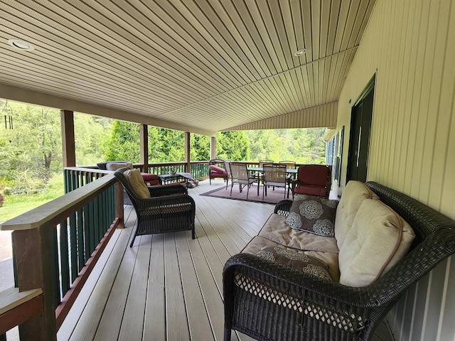 151 Ice Mine Rd, Coudersport, PA 16915 - wooden terrace with outdoor dining area and an outdoor hangout area