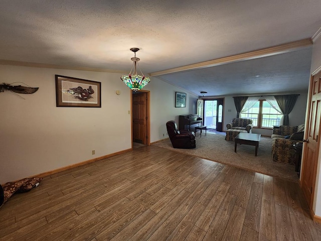 151 Ice Mine Rd, Coudersport, PA 16915 - living room featuring crown molding, hardwood / wood-style flooring, and a textured ceiling