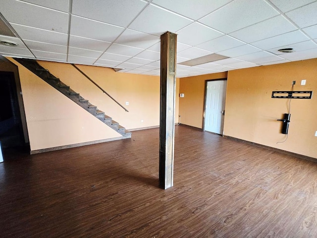 401 Valley View Rd, Wyalusing, PA 18853 - basement with a paneled ceiling, wood finished floors, and stairway