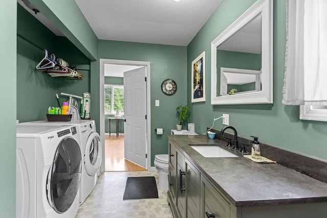 315 Old Tioga St, Wellsboro, PA 16901 - washroom with a sink, separate washer and dryer, and light flooring