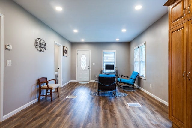 foyer entrance with dark hardwood / wood-style floors