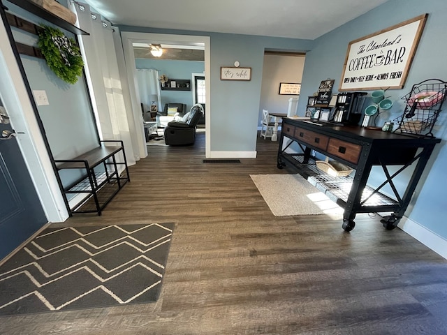 home office featuring dark hardwood / wood-style floors