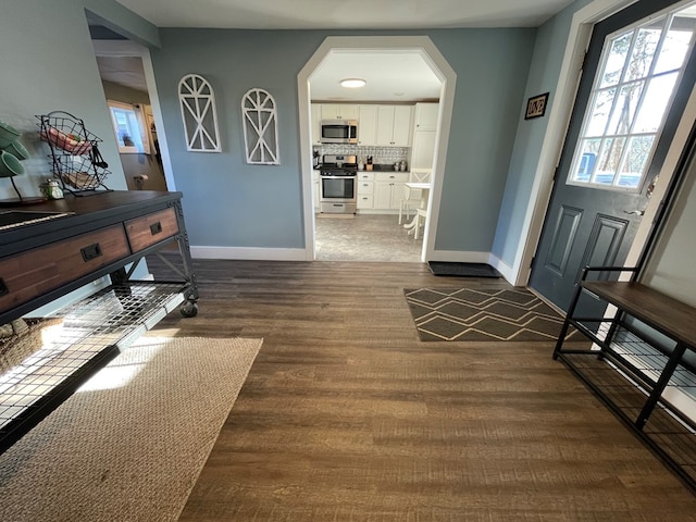 foyer with dark hardwood / wood-style floors