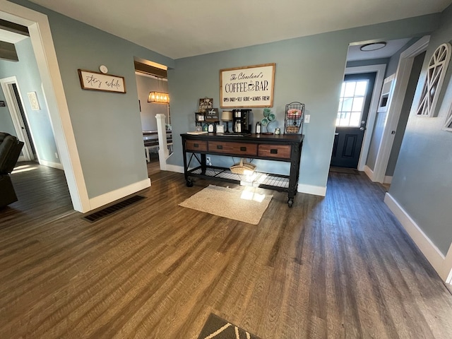 office area with dark hardwood / wood-style floors