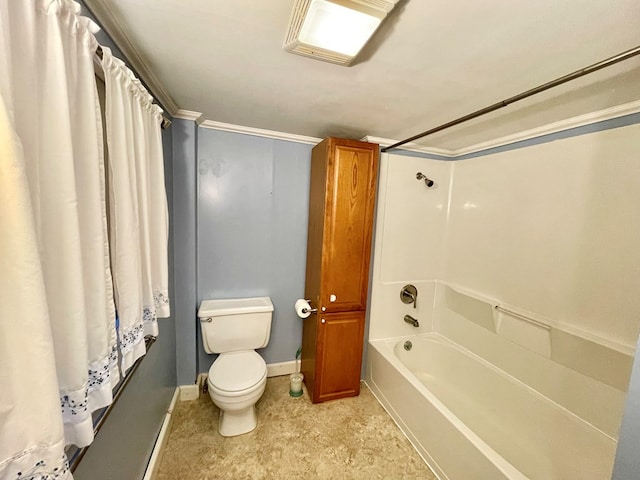 bathroom with toilet and crown molding