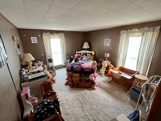 421 State St, Towanda, PA 18848 - carpeted bedroom with wooden walls