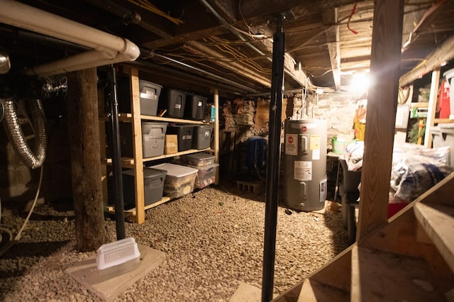 basement featuring water heater