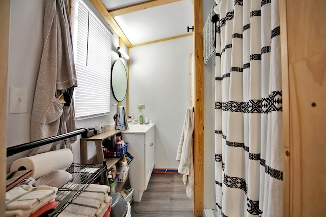 bathroom featuring wood-type flooring and vanity