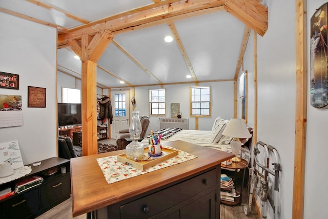 kitchen featuring lofted ceiling with beams