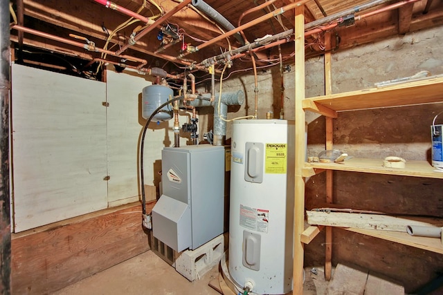 utility room featuring water heater