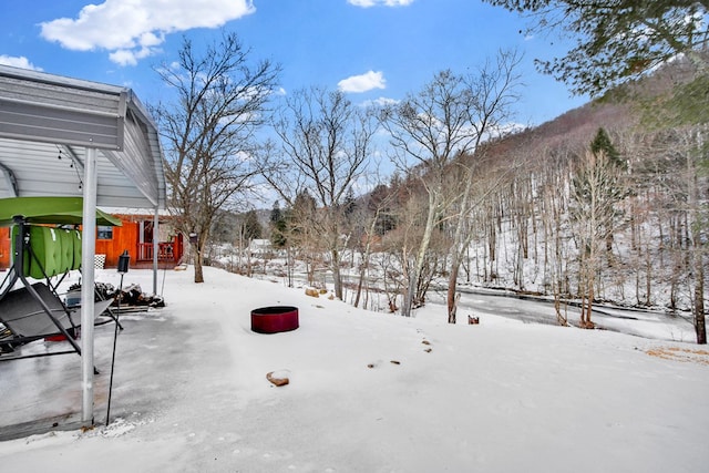 view of yard layered in snow