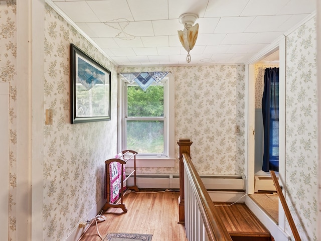 misc room featuring light wood-type flooring and crown molding