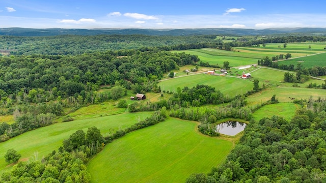 bird's eye view with a rural view and a water view