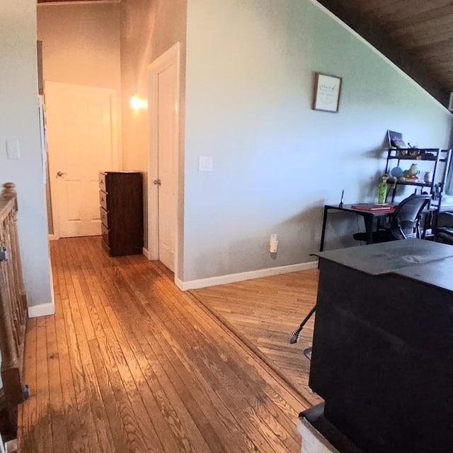 47 Alpine Dr, Athens, PA 18810 - home office with hardwood / wood-style flooring, baseboards, and lofted ceiling