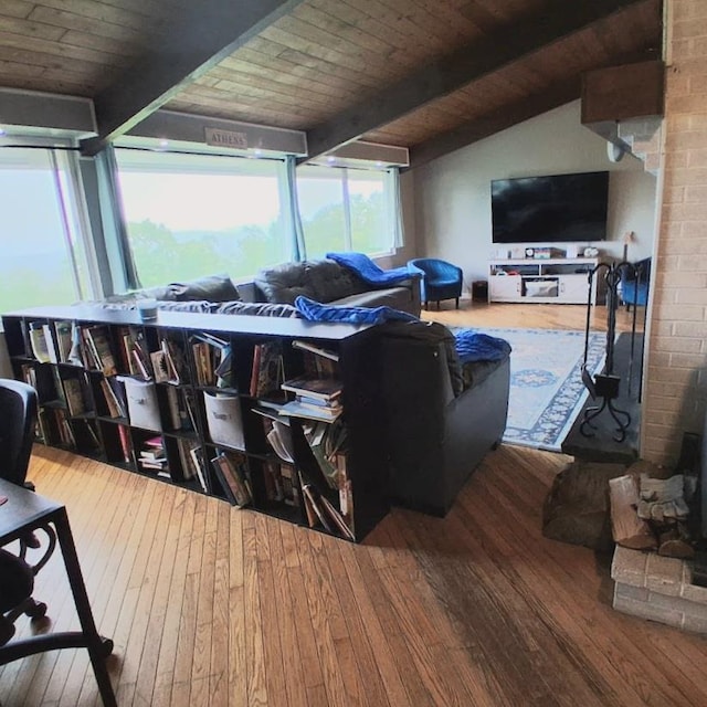 47 Alpine Dr, Athens, PA 18810 - living area with wood-type flooring and wooden ceiling