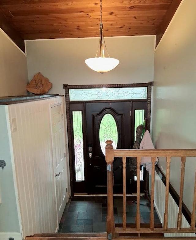 47 Alpine Dr, Athens, PA 18810 - foyer featuring wood ceiling and stone tile floors