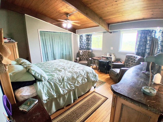 47 Alpine Dr, Athens, PA 18810 - bedroom with light wood finished floors, wooden ceiling, and ceiling fan