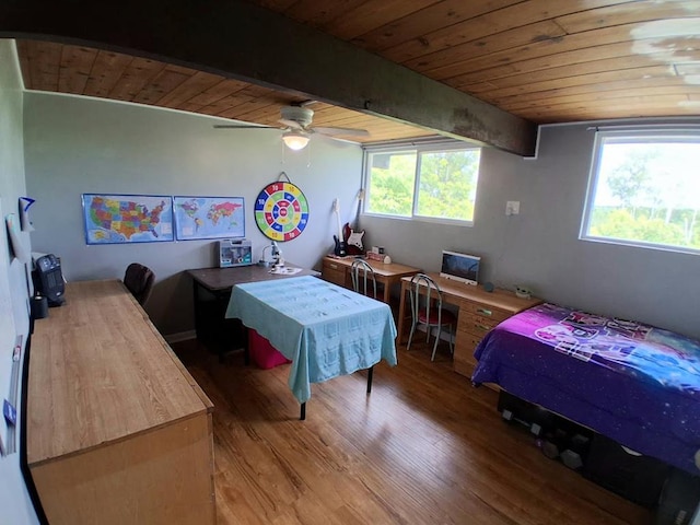 47 Alpine Dr, Athens, PA 18810 - bedroom featuring wooden ceiling with exposed beams, wood finished floors, and ceiling fan