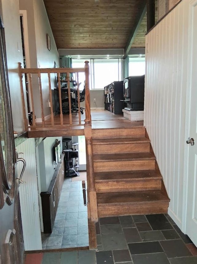 47 Alpine Dr, Athens, PA 18810 - staircase featuring stone finish flooring and wooden ceiling