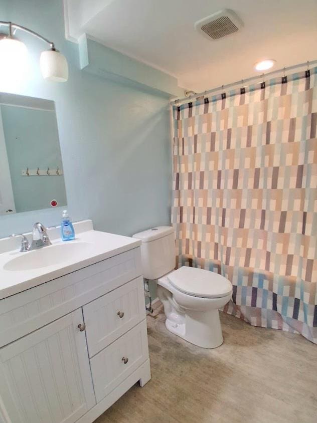 47 Alpine Dr, Athens, PA 18810 - full bath with wood finished floors, toilet, vanity, and a shower with shower curtain