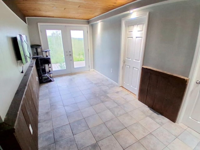 47 Alpine Dr, Athens, PA 18810 - living area featuring wooden ceiling, french doors, and light tile patterned floors