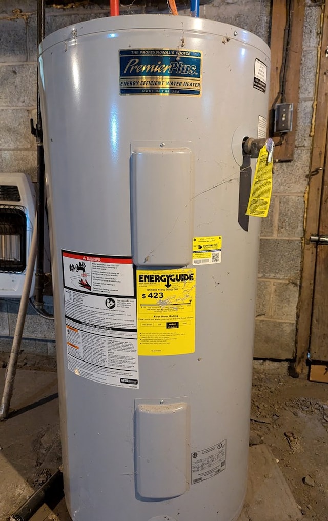 utility room featuring water heater