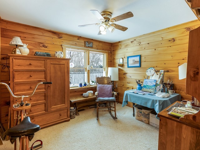 102-108 Fred Catlin Rd, Owego, NY 13827 - bedroom with a ceiling fan and wood walls