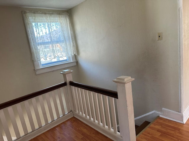 staircase featuring hardwood / wood-style flooring