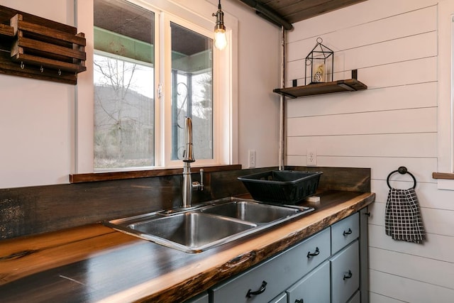 77 Pine Creek Village Rd, Gaines, PA 16921 - kitchen with open shelves, a sink, pendant lighting, and gray cabinetry