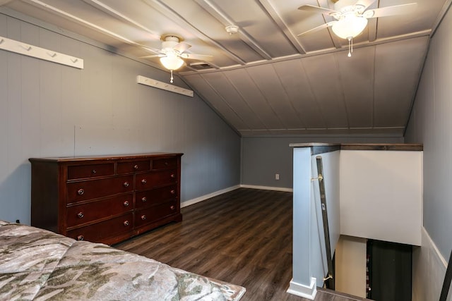 77 Pine Creek Village Rd, Gaines, PA 16921 - unfurnished bedroom with baseboards, a ceiling fan, dark wood-style flooring, and vaulted ceiling