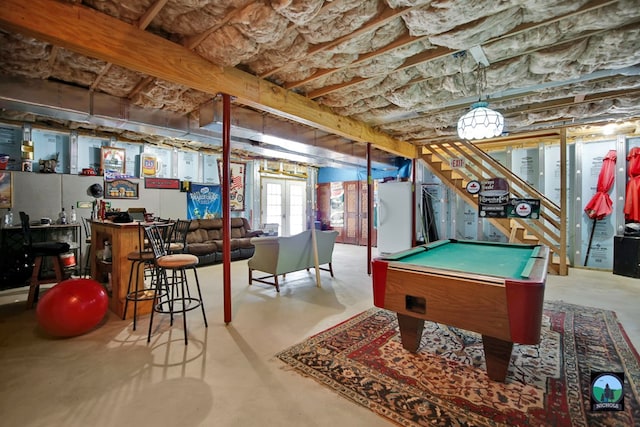 rec room featuring billiards and concrete flooring