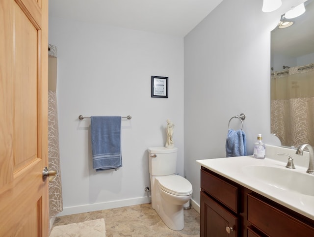 4535 Covered Bridge Rd, Ulster, PA 18850 - bathroom featuring vanity, toilet, baseboards, and curtained shower