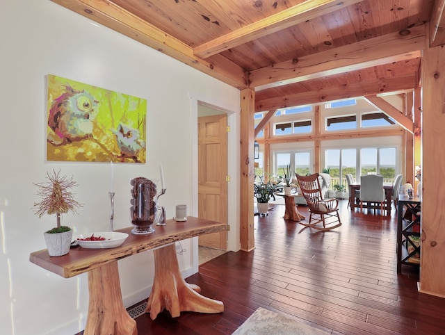 4535 Covered Bridge Rd, Ulster, PA 18850 - living area with wood ceiling with exposed beams and hardwood / wood-style floors