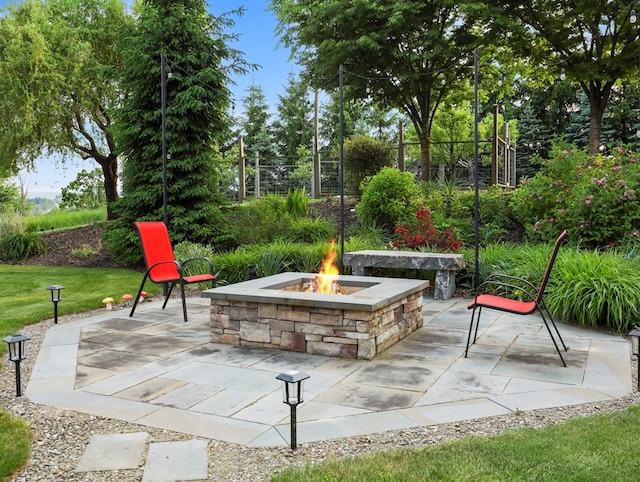 4535 Covered Bridge Rd, Ulster, PA 18850 - view of patio featuring an outdoor fire pit